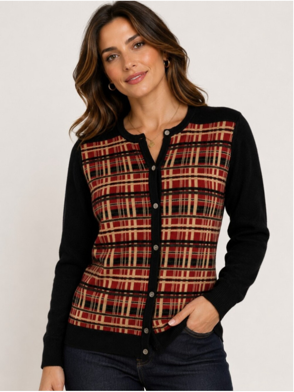 Lord & Taylor Italian Merino Wool Plaid Cardigan Sweater XL Dark Academia